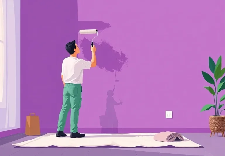 Peintre appliquant la peinture au rouleau sur un mur de salon